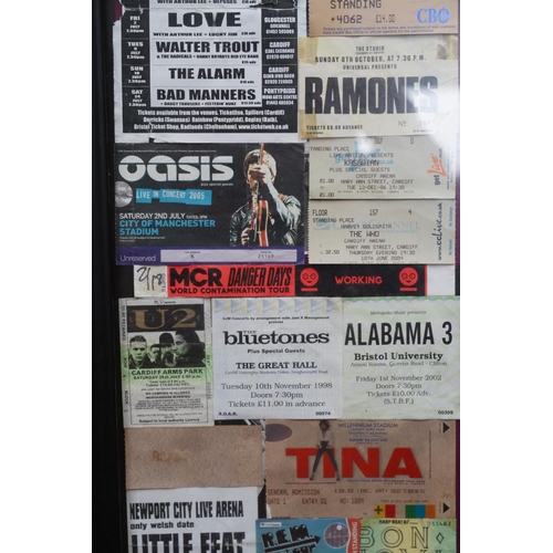 90 - Music Tickets - Collection of tickets presented in 2 x frames to include The Clash, The Who, Oasis, ... 