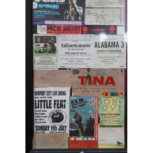 90 - Music Tickets - Collection of tickets presented in 2 x frames to include The Clash, The Who, Oasis, ... 