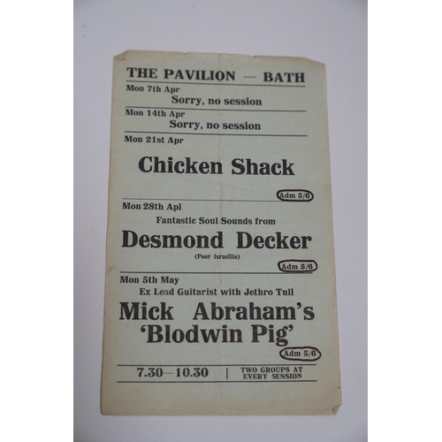 67 - Music Memorabilia - 4 Bath Pavilion flyers covering March, April, May & June 1969.  Artists include ... 