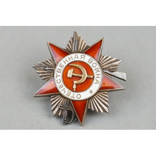 2 - A Russian / Soviet Order Of The Patriotic War, Red And White Enamel Decoration With Gold Hammer And ... 