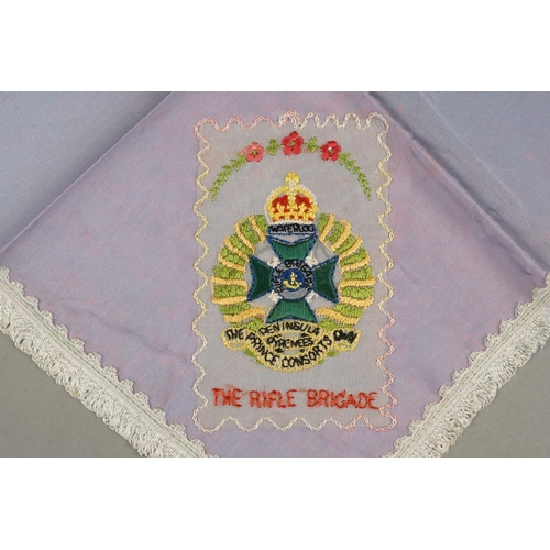 102 - A Collection Of Five Silk Handkerchief With Regimental Decoration To Include The Rifle Brigade And T... 