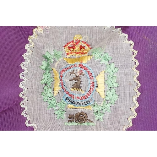 102 - A Collection Of Five Silk Handkerchief With Regimental Decoration To Include The Rifle Brigade And T... 