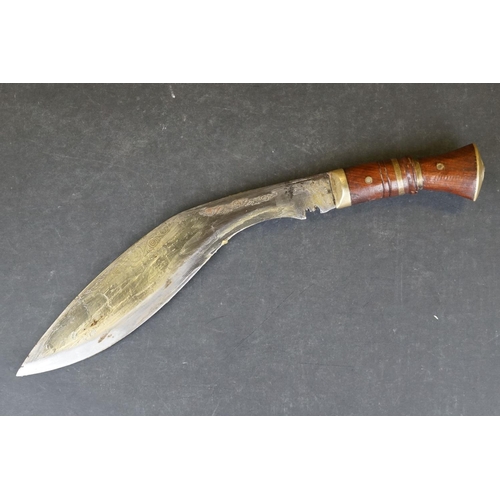 111 - A Full Size Kukri Knife With Both Tools In Original Leather Sheath, Some Decorative Engraving To Bla... 