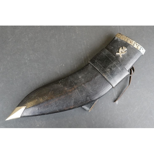 111 - A Full Size Kukri Knife With Both Tools In Original Leather Sheath, Some Decorative Engraving To Bla... 