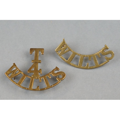 31 - A British Military The 4th Territorial Battalion Of The Wiltshire Regiment Brass Shoulder Title With... 