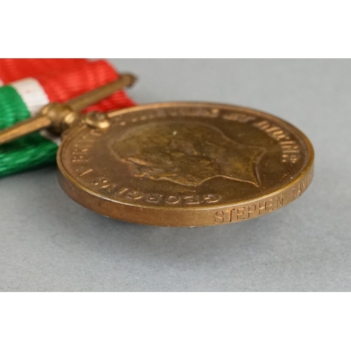 50 - A British World War One Full Size Mercantile Marine War Medal, Named And Issued To Stephen Davies Co... 