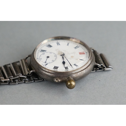 52 - A World War One Era Trench Watch, White Enamel Dial With Subsidiary Second Hand To The 6 O'Clock Pos... 