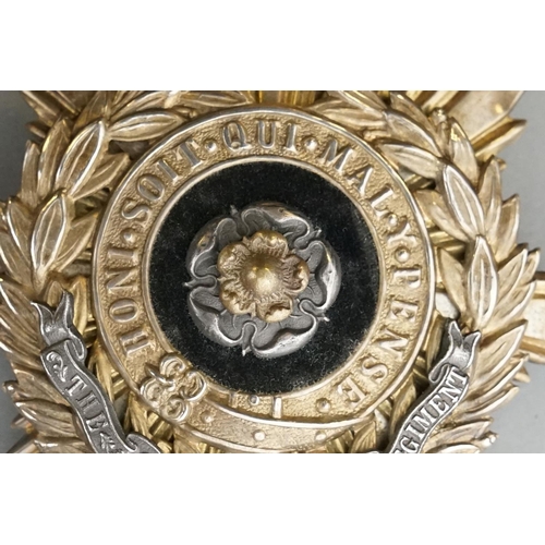 66 - A British Military The York And Lancaster Regiment Officers Helmet Plate Badge, A Kings Crown Star M... 