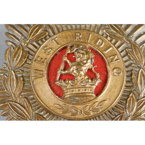 68 - A British Military Victorian The West Riding Regiment Brass Helmet Plate Badge With Twin Loop Fixing... 