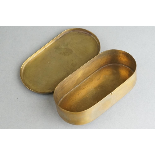 77 - A Brass Snuff Box With Naval Anchor To Outer Lid, Measures Approx 9cm x 5cm x 2m.