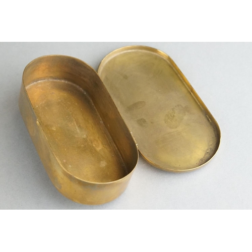 77 - A Brass Snuff Box With Naval Anchor To Outer Lid, Measures Approx 9cm x 5cm x 2m.