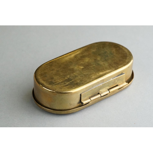 77 - A Brass Snuff Box With Naval Anchor To Outer Lid, Measures Approx 9cm x 5cm x 2m.