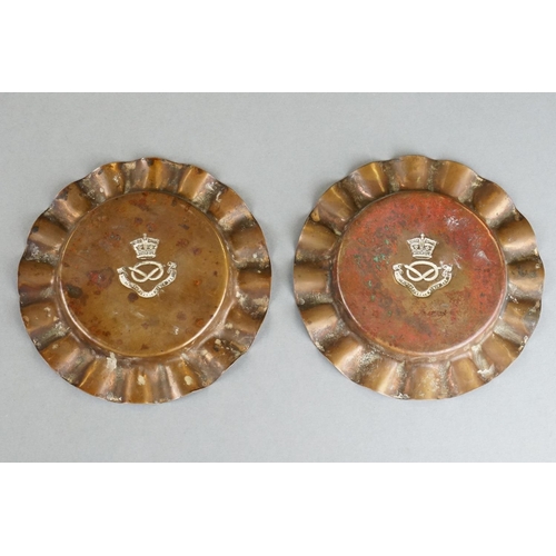 97 - A Pair Of Vintage The South Staffordshire Regiment Brass Ashtrays With Kings Crown.