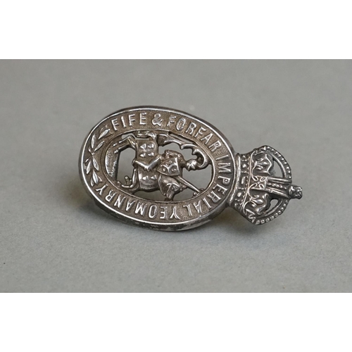 139 - A British Military Fife And Forfar Imperial Yeomanry Officers Silver Cap Badge, Twin Loop Fixings To... 