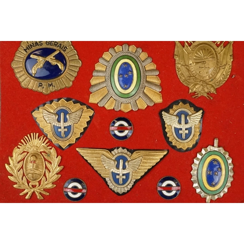 118 - A Collection Of Brazilian Military Badges Mounted On Board To Include Minas Gerais P.M. And Rio Gran... 