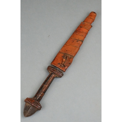 121 - A Vintage African Dagger With Stitch Detailing To Blade Together With Original Leather Sheath.