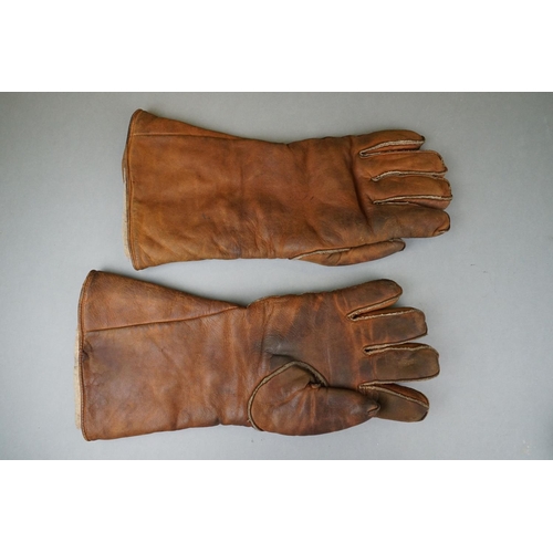 131 - A Pair Of World War Two Military Brown Leather & Sheepskin Motorcycle Gauntlets Together With A Simi... 