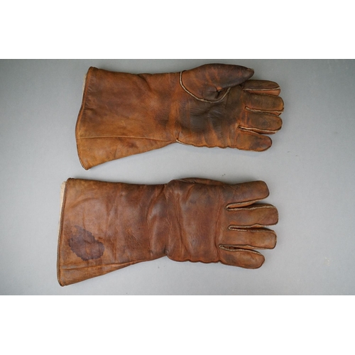 131 - A Pair Of World War Two Military Brown Leather & Sheepskin Motorcycle Gauntlets Together With A Simi... 