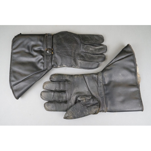 131 - A Pair Of World War Two Military Brown Leather & Sheepskin Motorcycle Gauntlets Together With A Simi... 