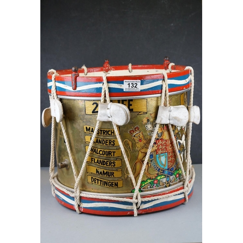 132 - A Military Marching Drum To The 2nd Life Guards, Marked With Crest And Battle Honours.