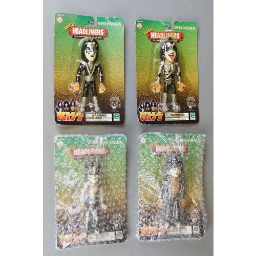 275 - Music Memorabilia - Set of four 'Rock Headliners' KISS super poseables figures on backing cards from... 