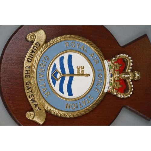 149 - A Collection Of Five Military Shield Wall Plaques To Include RAF Gibraltar, 40 Commando The Royal Ma... 