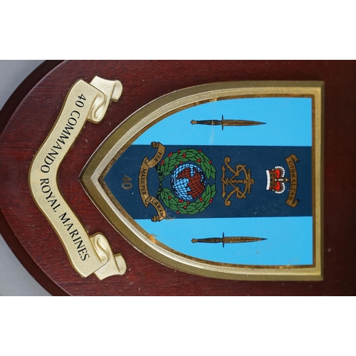 149 - A Collection Of Five Military Shield Wall Plaques To Include RAF Gibraltar, 40 Commando The Royal Ma... 