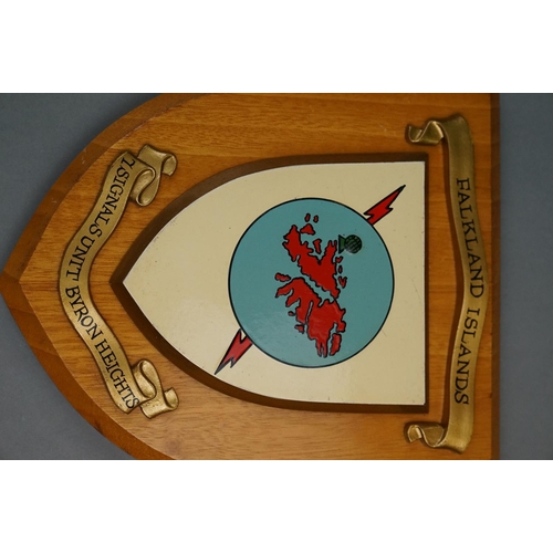 149 - A Collection Of Five Military Shield Wall Plaques To Include RAF Gibraltar, 40 Commando The Royal Ma... 