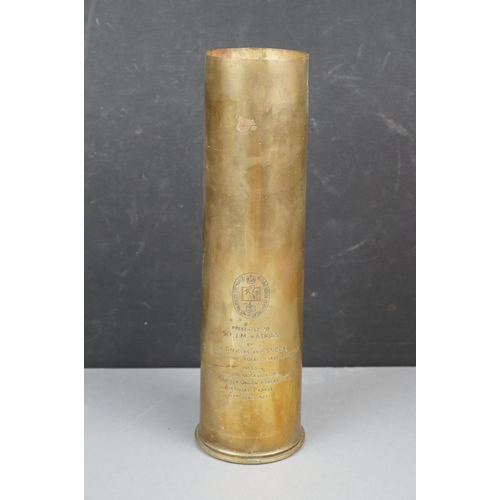 150 - A Brass Artillery Shell Engraved Riding House Department Of His Majestys Ordnance Presented To Sgt. ... 