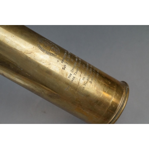 150 - A Brass Artillery Shell Engraved Riding House Department Of His Majestys Ordnance Presented To Sgt. ... 