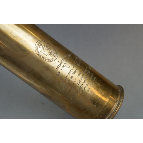 150 - A Brass Artillery Shell Engraved Riding House Department Of His Majestys Ordnance Presented To Sgt. ... 