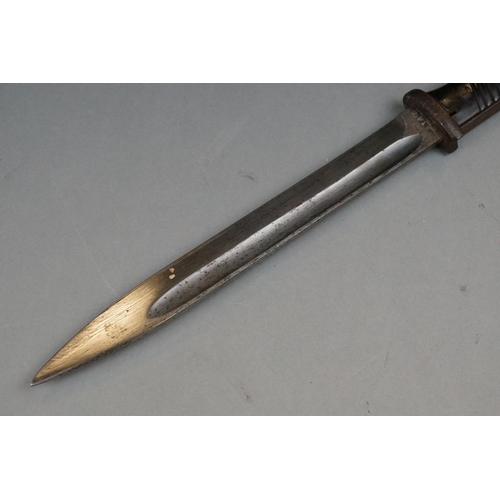 152 - A World War Two German K-98 Bayonet Complete With Matching Numbers Scabbard And Leather Frog.