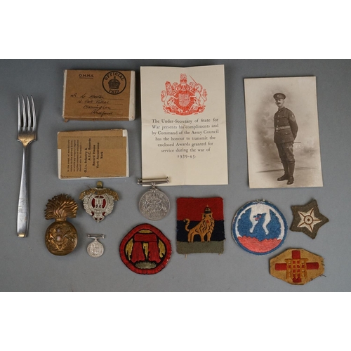 168 - A Small Group Of Mixed Military Collectables To Include A Full Size British World War Two Defence Me... 