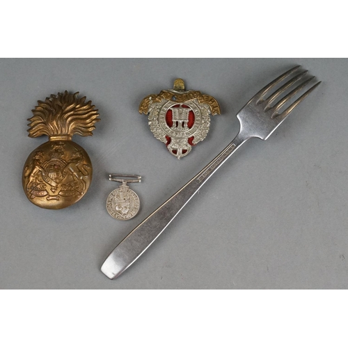 168 - A Small Group Of Mixed Military Collectables To Include A Full Size British World War Two Defence Me... 