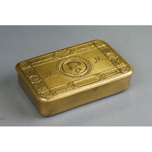 174 - A British World War One / WW1 1914 Princess Mary Christmas Gift Fund Brass Box.