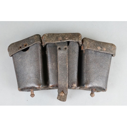 183 - A World War Two German K98 Wehrmacht Black Leather Military Ammo Pouch, Dated 1942 To Verso.