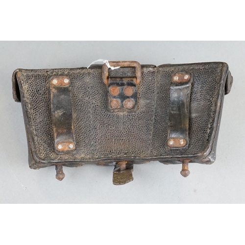 183 - A World War Two German K98 Wehrmacht Black Leather Military Ammo Pouch, Dated 1942 To Verso.