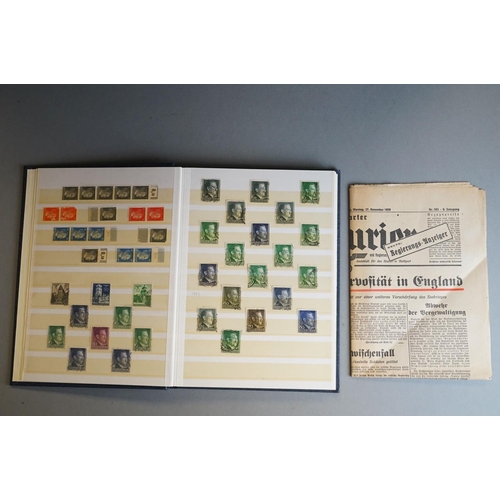 184 - A Collection Of World War Two German Stamps Together With A German Newspaper Dated 1939.