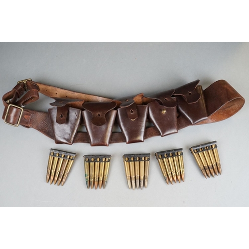 185 - A British World War Two Officers Brown Leather Bandolier, Dated Stamped For 1942, Complete With Iner... 