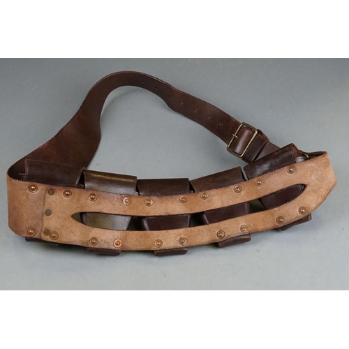 185 - A British World War Two Officers Brown Leather Bandolier, Dated Stamped For 1942, Complete With Iner... 