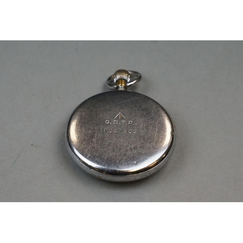 175 - A British Military Issued Jaeger LeCoultre G.S.T.P. Swiss Made Pocket Watch, Marked To Verso G.S.T.P... 