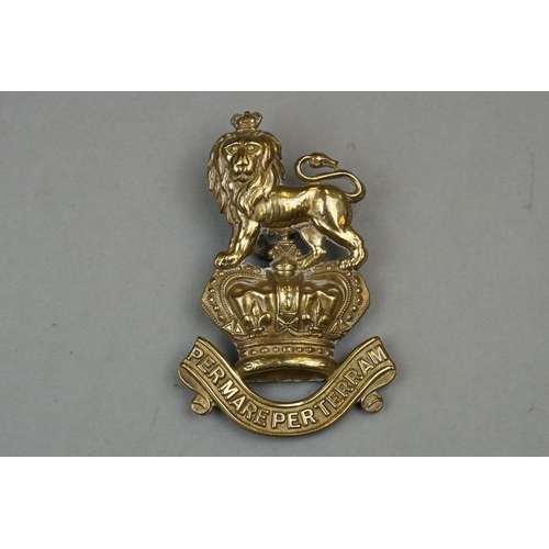 176 - A Victorian British Military Brass Marines Pouch Badge, Lion On Top Of Queen Victoria's Crown With S... 