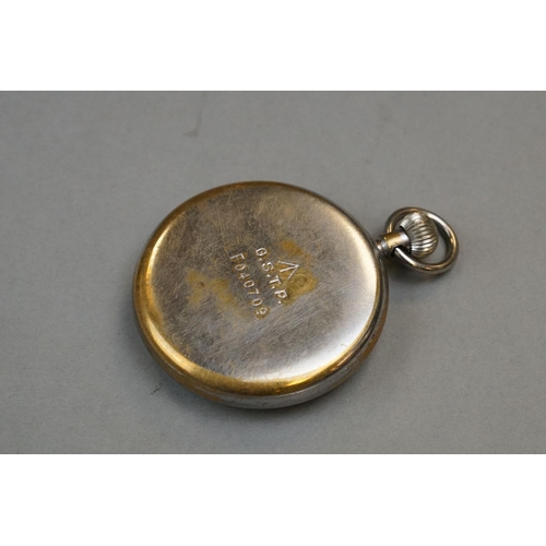 177 - A British Military Issued Jaeger LeCoultre G.S.T.P. Swiss Made Pocket Watch, Marked To Verso G.S.T.P... 