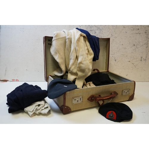 191 - A Group Of Vintage Military Issued Clothing To Include A Royal Marines Beret With Queens Crown Cap B... 