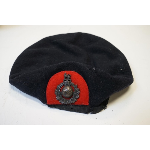 191 - A Group Of Vintage Military Issued Clothing To Include A Royal Marines Beret With Queens Crown Cap B... 