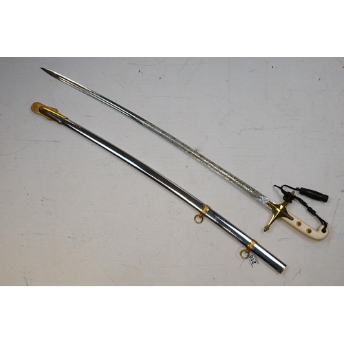 210 - An American United State Maine Corps Officers Dress Sword With Etched Blade And Original Scabbard.