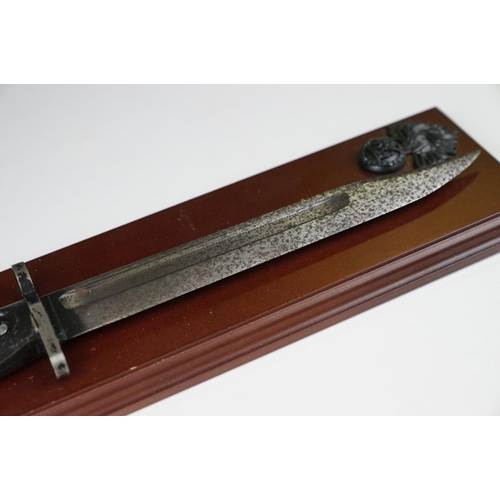 249 - A British 20th Century L.I.A.3 Lee Enfield Bayonet, Serial No.960-0257-B, Mounted To Wooden Plinth.