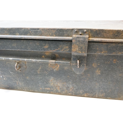 258 - A Vintage Metal Military Storage Trunk Named To E.R. Cresswell M.C. Of The Kings Royal Hussars.