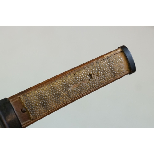 264 - A Vintage Japanese Katana Short Sword, Shagreen Panels To Grip, Bronze Tsuba With Gold Decoration Wo... 