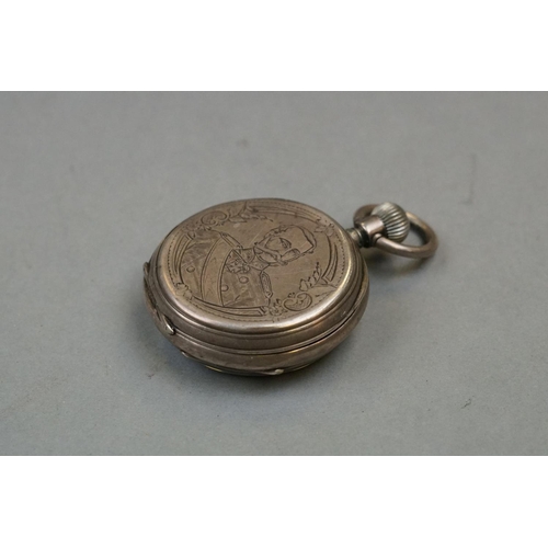 348 - A World War One German White Metal Pocket Watch, Engraved To Verso With Portrait Of Kaiser Wilhelm I... 